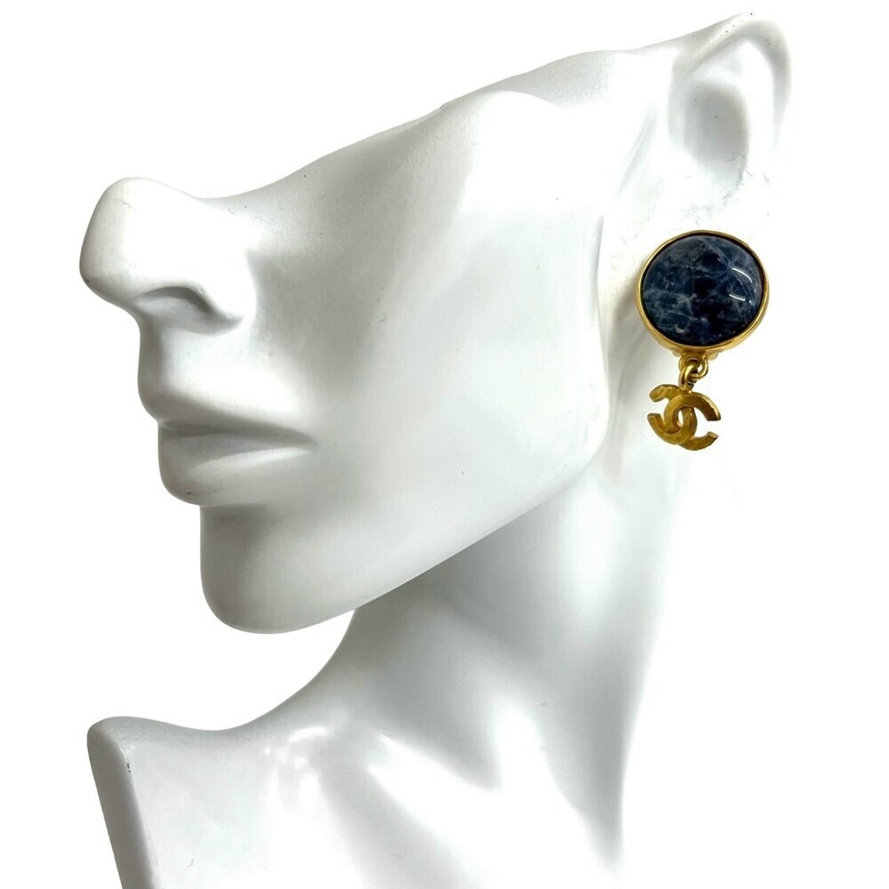 CHANEL Blue Logo Earrings